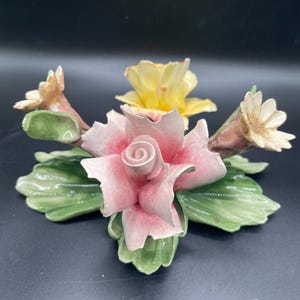 Vintage Capodimonte Porcelain Hand Painted Roses Floral Centerpiece – Made in Italy, 1980s, Collectible