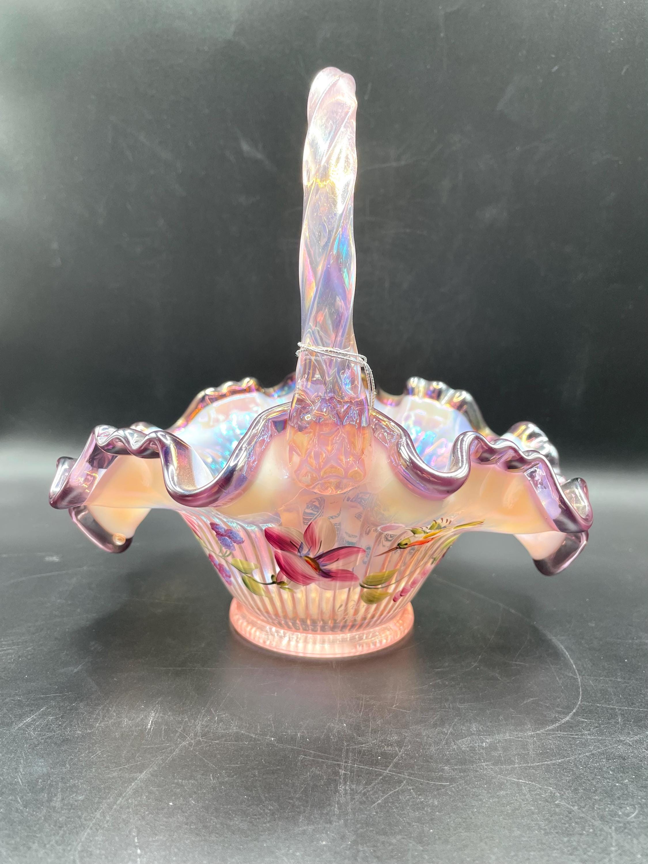 フェントン イリデセントグラス バードオンザネスト 蓋付き小物入れ フェントン イリデセントグラス バードオンザネスト 蓋付き小物入れ