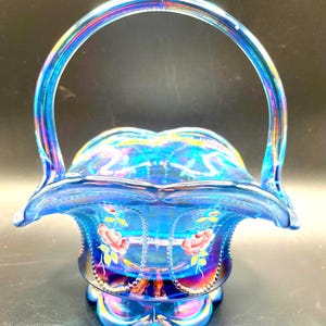 Fenton Blue Glass Basket - Etsy