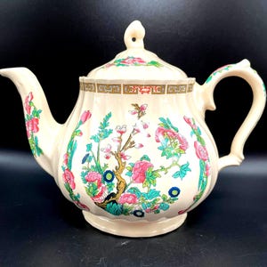 Sadler Swirl Indian Tree Pattern Teapot, Hand Painted Florals, Made in England