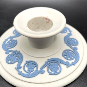 Vintage Wedgwood Jasperware Candlestick Holders: Blue Floral Relief, Made in England
