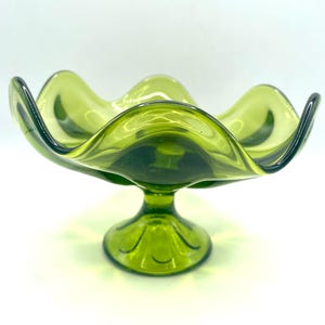 Vintage Viking Emerald Green Glass Compote Pedestal Bowl Mid-Century with Handkerchief Design Collectible Glassware