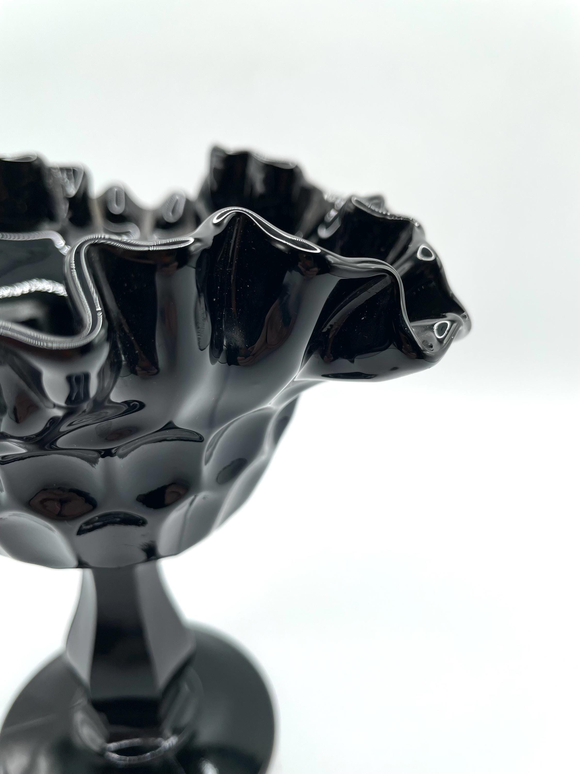 Fenton Ebony Thumbprint Compote With Ruffled Rim, 1960s - Etsy