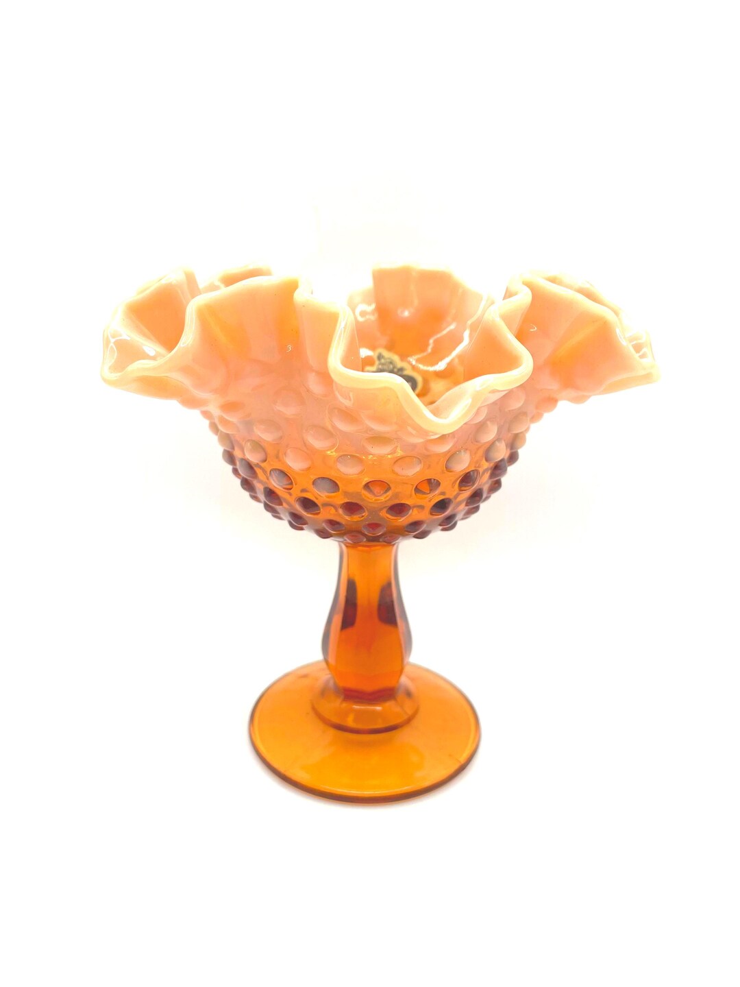 Vintage Fenton Chocolate Opalescent Hobnail Ruffled Pedestal Candy Dish ...