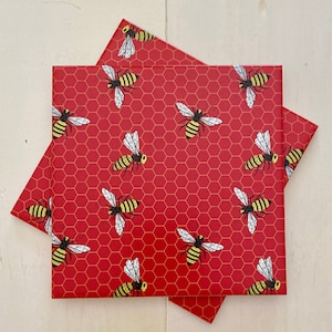 Honey Bees on Red Trivet