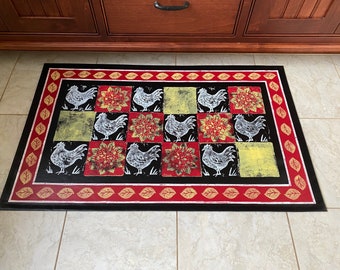 Chickens, Sunflowers and Leaves Floorcloth