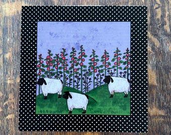 Sheep in Hollyhocks Trivet