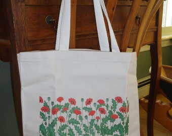 Red Poppies Canvas Tote