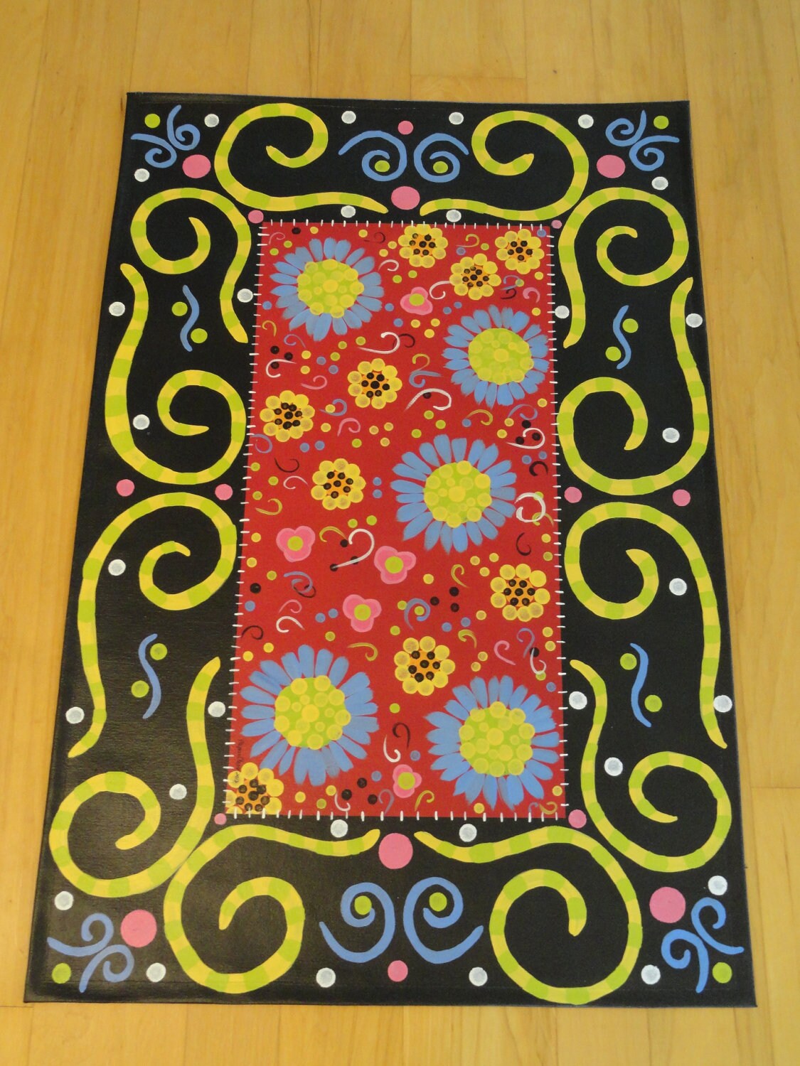 Swirls Flowers Floorcloth Rug Etsy