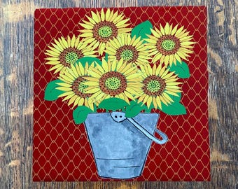 Sunflowers in Pail Trivet