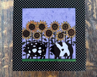 Spotted Pigs in Sunflowers Trivet