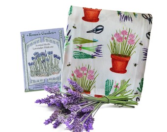 Herb Garden Tea Towel and Lavender Seeds Gift Bundle