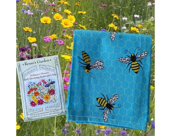 Honey Bee Tea Towel and Seeds Gift Bundle