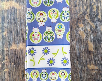 Cats and Flowers on Purple Tea Towel