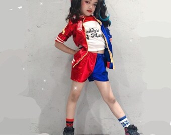 130-150 Suicide Squad Harley Quinn Kinder Kostüm mit Jacke Shorts T-Shirt 
