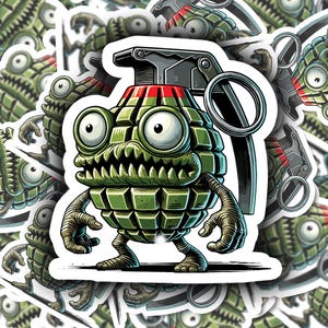 GRENADE MONSTER Vinyl Sticker for Laptop Water Bottle Skateboard Journal Quirky Gift for Art Lovers Weirdos Hybrid Monsters