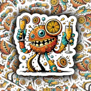 MIMOSA MONSTER Vinyl Sticker for Laptop Water Bottle Skateboard Journal Quirky Gift for Art Lovers Weirdos Hybrid Monsters