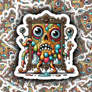 MIRROR MONSTER Vinyl Sticker for Laptop Water Bottle Skateboard Journal Quirky Gift for Art Lovers Weirdos Hybrid Monsters