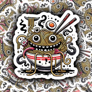 RAMEN MONSTER Vinyl Sticker for Laptop Water Bottle Skateboard Journal Quirky Gift for Art Lovers Weirdos Hybrid Monsters