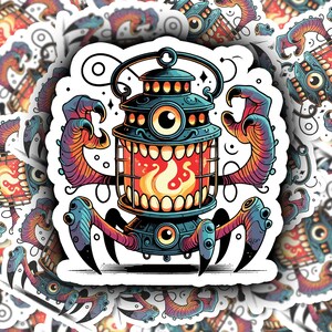 LANTERN MONSTER Vinyl Sticker for Laptop Water Bottle Skateboard Journal Quirky Gift for Art Lovers Weirdos Hybrid Monsters