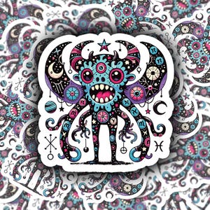 ASTROLOGY MONSTER Vinyl Sticker for Laptop Water Bottle Skateboard Journal Quirky Gift for Art Lovers Weirdos Hybrid Monsters