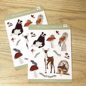 Stickers animaux douillets | Stickers animaux | Feuille d'autocollants pour créatures des bois | Stickers journaux