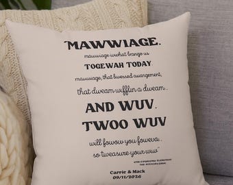 Mawwage Pillow, Personalized Princess Bride Gift, Funny Wedding Pillow, Bridal Shower Gift, Anniversary Gift, Couple Gift, Twoo Wuv