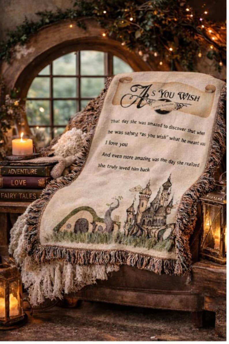 As You Wish Blanket, Princess Bride Gift, Romantic Fantasy Throw, Cottagecore Blanket, Wedding Gift, Anniversary Gift, Movie Quote Blanket image 1