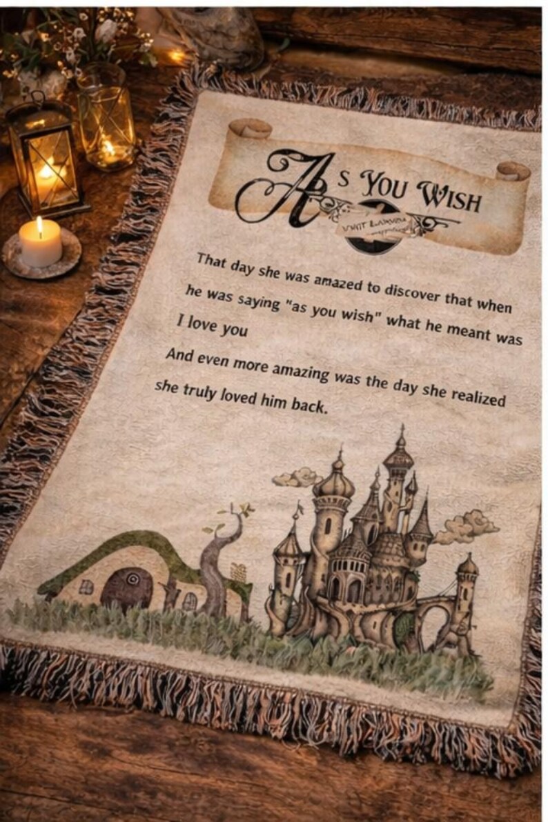 As You Wish Blanket, Princess Bride Gift, Romantic Fantasy Throw, Cottagecore Blanket, Wedding Gift, Anniversary Gift, Movie Quote Blanket image 5