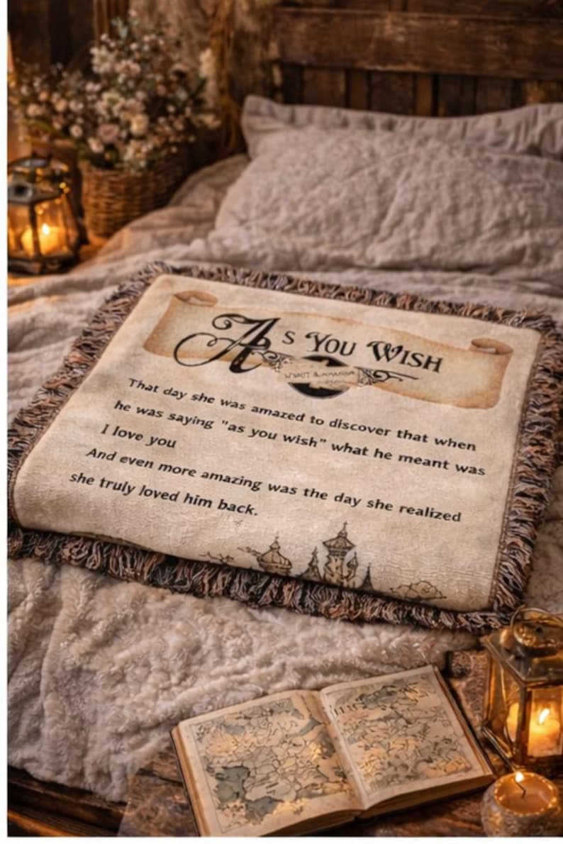 As You Wish Blanket, Princess Bride Gift, Romantic Fantasy Throw, Cottagecore Blanket, Wedding Gift, Anniversary Gift, Movie Quote Blanket image 3