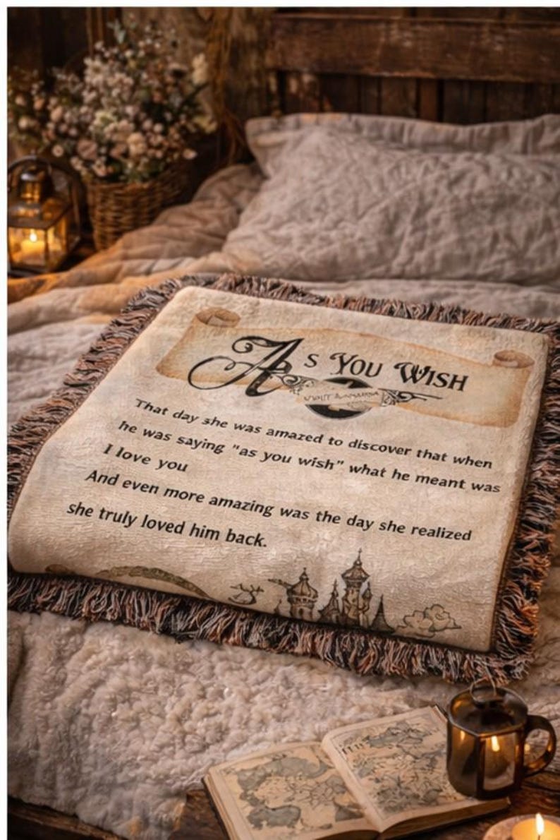 As You Wish Blanket, Princess Bride Gift, Romantic Fantasy Throw, Cottagecore Blanket, Wedding Gift, Anniversary Gift, Movie Quote Blanket image 4