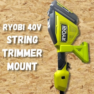 May include: A Ryobi 40V string trimmer mount, featuring a bright yellow and black design. The mount includes a 40V Lithium battery and the text "RYOBI 40V HP". The text "RYOBI 40V STRING TRIMMER MOUNT" is also visible.