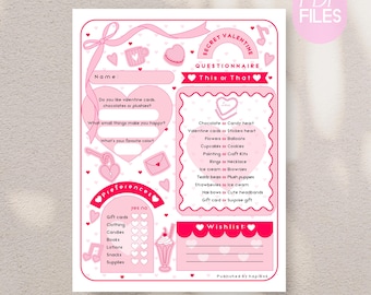 Secret Valentine Questionnaire, Gift Exchange Survey, Favorite Things Quiz (Digital Download)