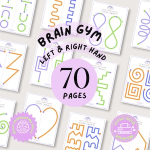 70 actividades de desarrollo infantil, hoja de ejercicios de gimnasia cerebral, ejercicios para la mano izquierda y derecha, páginas de gimnasia cerebral, trazado dual de la mano