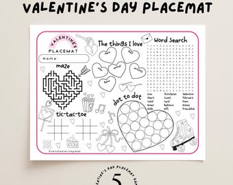 Valentine's Day Placemat Games | Kids' Activities Bundle (PDF Download)
