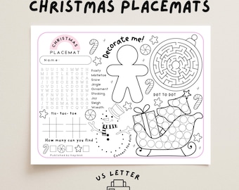 Christmas Placemats Printable for kids, Coloring Pages, Countdown Calendar Printable.
