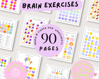 90 Pages Brain Finger Gym Worksheets, Focus Coordination Exercises (Digital Download)