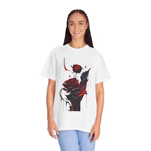 Unisex Dye T-Shirt with Rose Flower Design Stylish Floral Graphic Tee Front and Back T Shirt Design for Men and Women LA T shirt Design