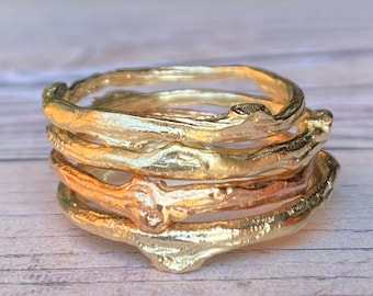 Solid Gold Rose Twig Rings