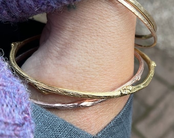 Thick Solid Gold Rose Twig Bangle