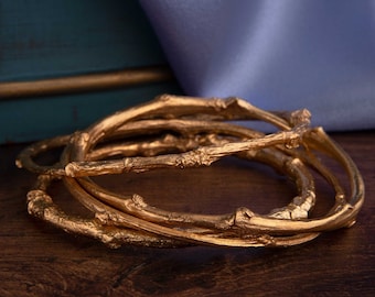 Solid Gold Mulberry Twig Bangle