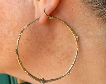 Solid Gold Rose Twig Hoops