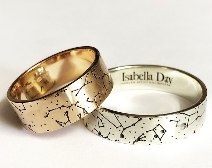 Handmade Mens Engagement Ring With Personal Star Map Engraving - Celestial Ring