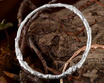 Solid Oak Twig Bracelet - Solid Silver Bangle