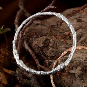 Solid Oak Twig Bracelet Solid Silver Bangle image 1