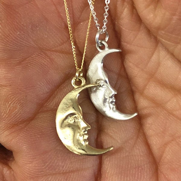 Man in the moon Solid Gold Waxing Moon Charm Without Chain