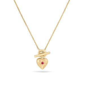 Handmade Solid Gold Locking Heart Pendant, Ruby Accent