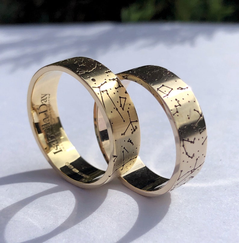 Solid Gold Star Map Wedding Bands Solid Gold Celestial Rings image 3
