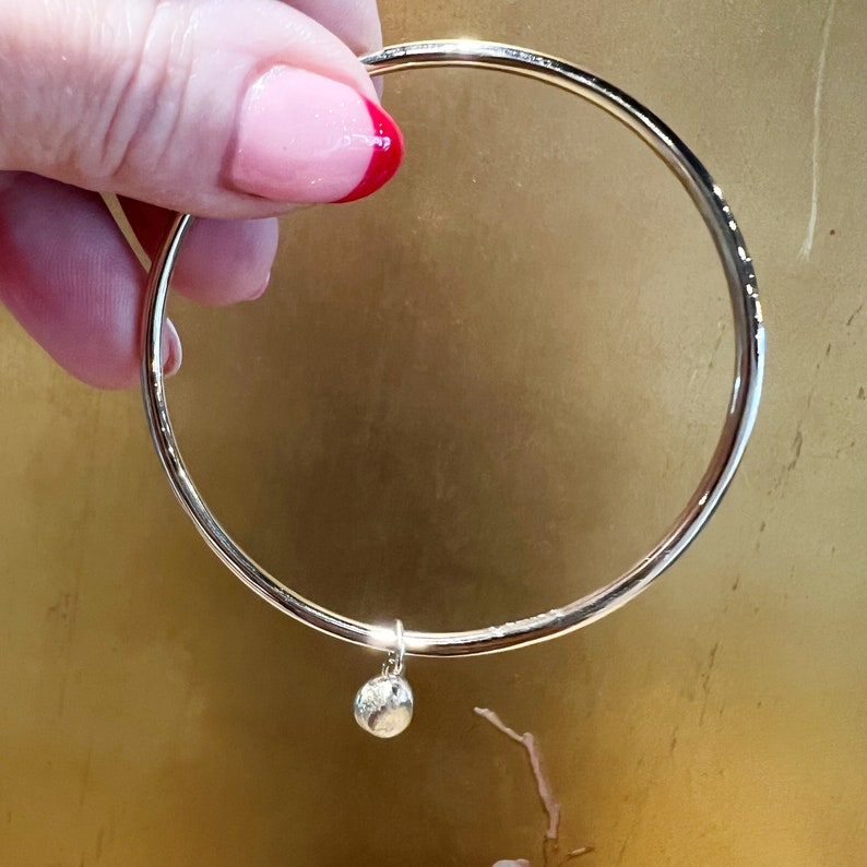 Handmade Solid Gold Bangle with Pebble Charm image 2