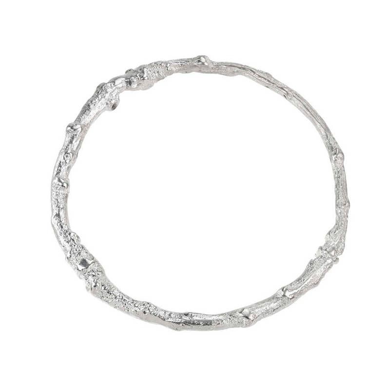 Solid Oak Twig Bracelet Solid Silver Bangle image 2